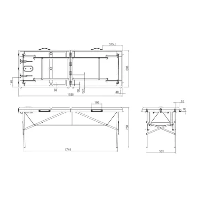Table portable en aluminium 1620 JMS - Mesures