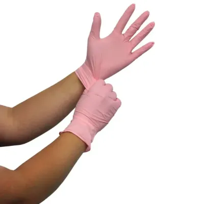 Gants en nitrile sans poudre rose 100 unités