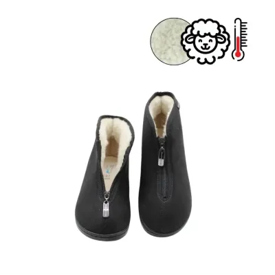 Botte chaussure en daimer peuplier noire | Doublure de laine | ® Loja Ortopédica