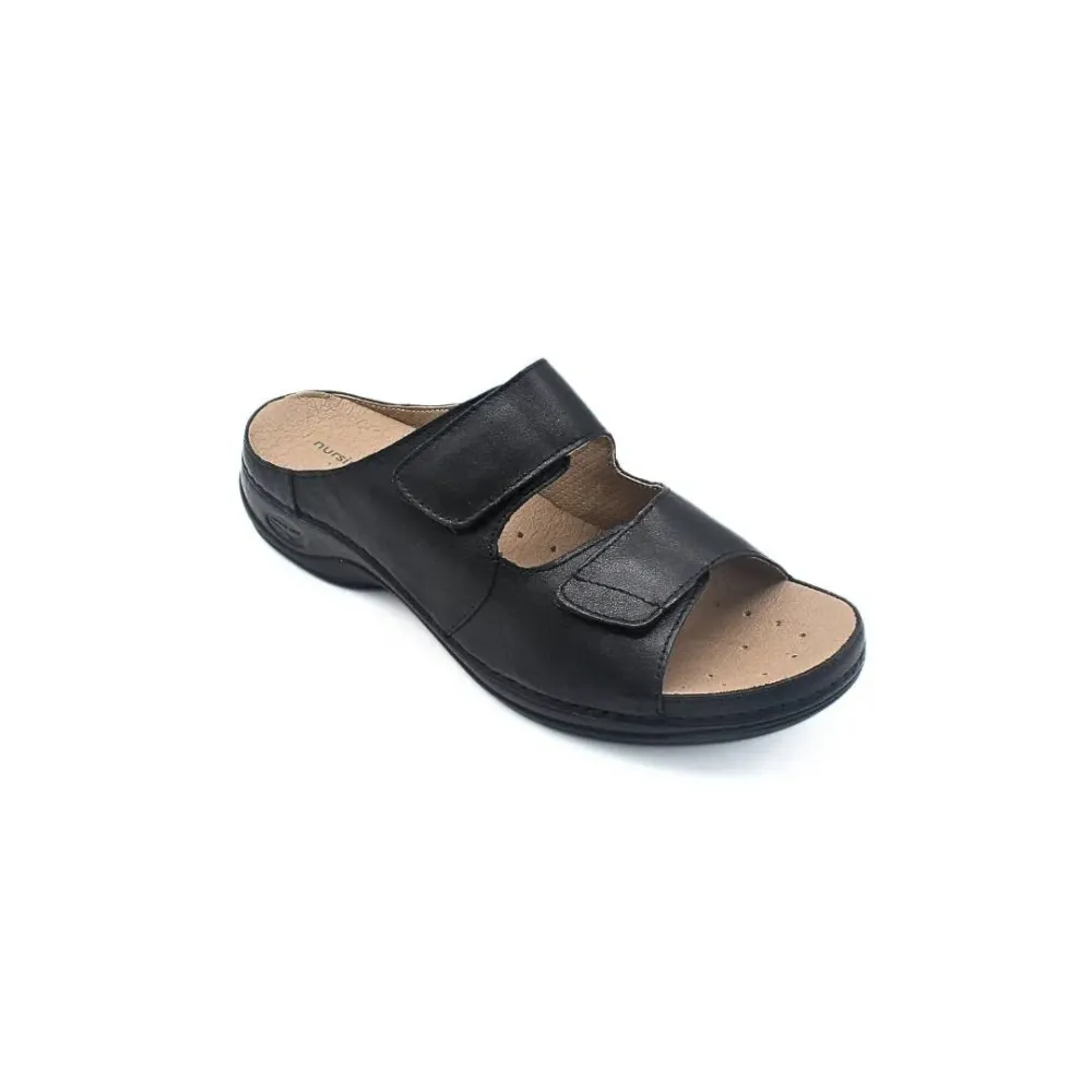 Tongs Lecce confortables pour hommes noirs | Chaussures en cuir | ® Loja Ortopédica