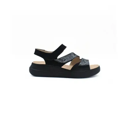 Sandales Pavia confortables Noir brillant | Chaussures d’été | ® Loja Ortopédica