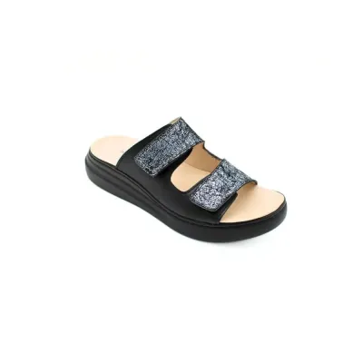 Pantoufle Pisa confortable noir brillant | Chaussures d’été | ® Loja Ortopédica
