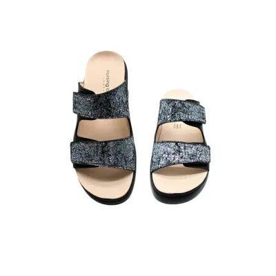 Pantoufle Pisa confortable noir brillant | Chaussures d’été | ® Loja Ortopédica
