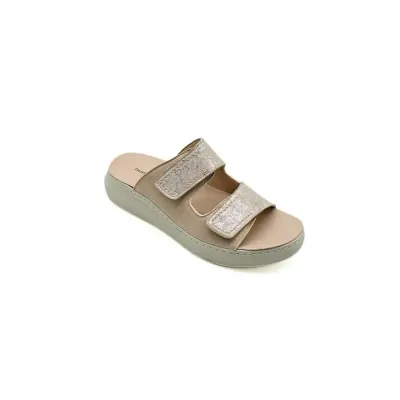 Pantoufle beige brillant Pisa confortable | Chaussures d’été | ® Loja Ortopédica