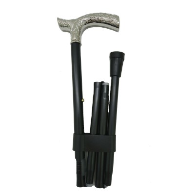 Folding Walking Cane with Silver Handle
